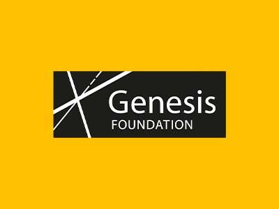 A hand drawn star next to the words Geneis Foundation in white on a black background