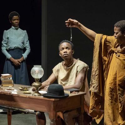 Letitia Wright, Rudolphe Mdlongwa and Pamela Nomvete in The Convert at the Young Vic. Photo by Marc Brenner.