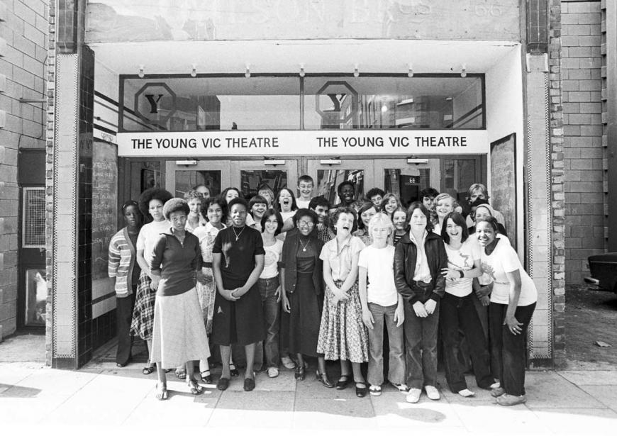 Members of the Young Vic Educational Services programme outside the theatre (1978) 